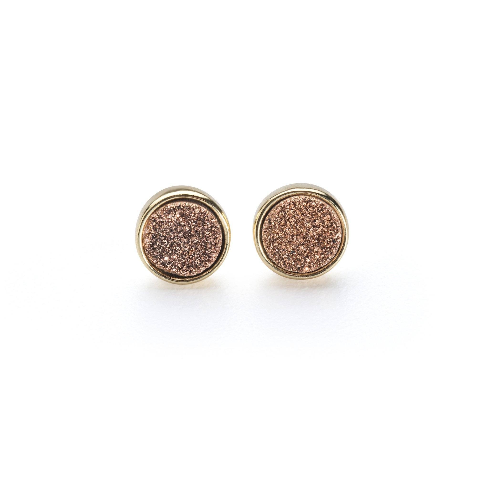 gold stud earrings with druzy stone