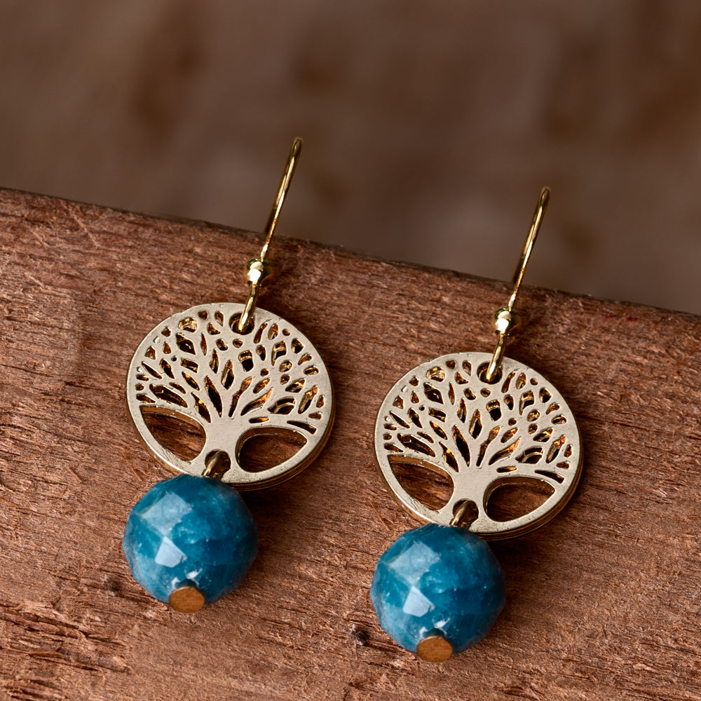 Blue and gold tree of life earrings