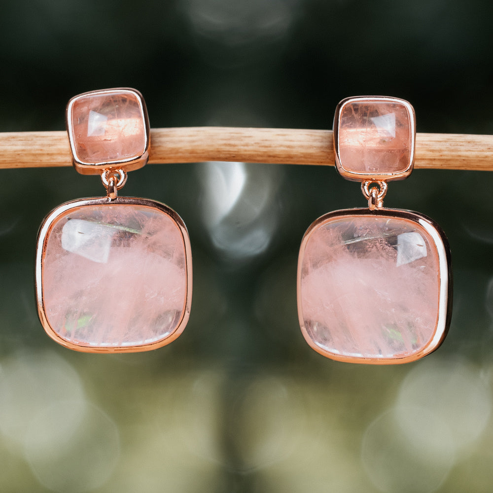 Treehut pink and gold natural rose quartz earrings