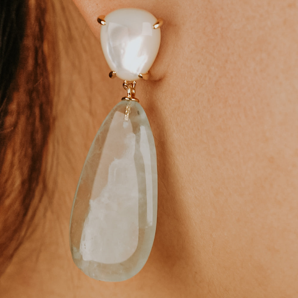 Green and white natural stone earrings