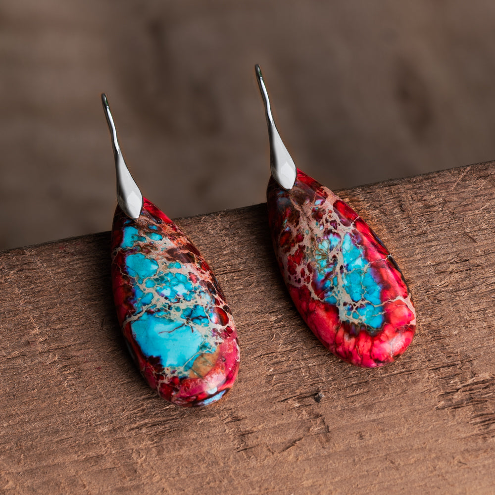 Natural stone earrings silver red and blue earrings