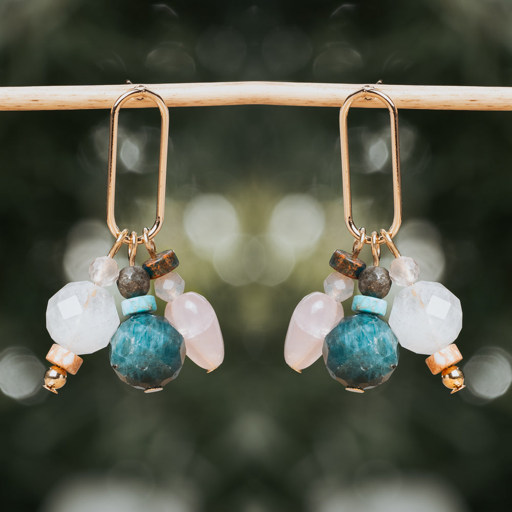 Treehut natural stone earrings with apatite, amazonite and rose quartz stones