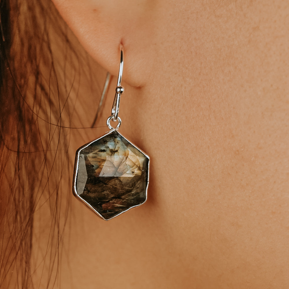 labradorite hexagon earrings