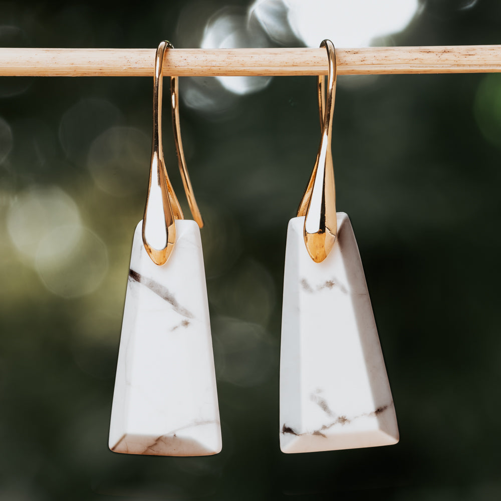white & gold stone earrings