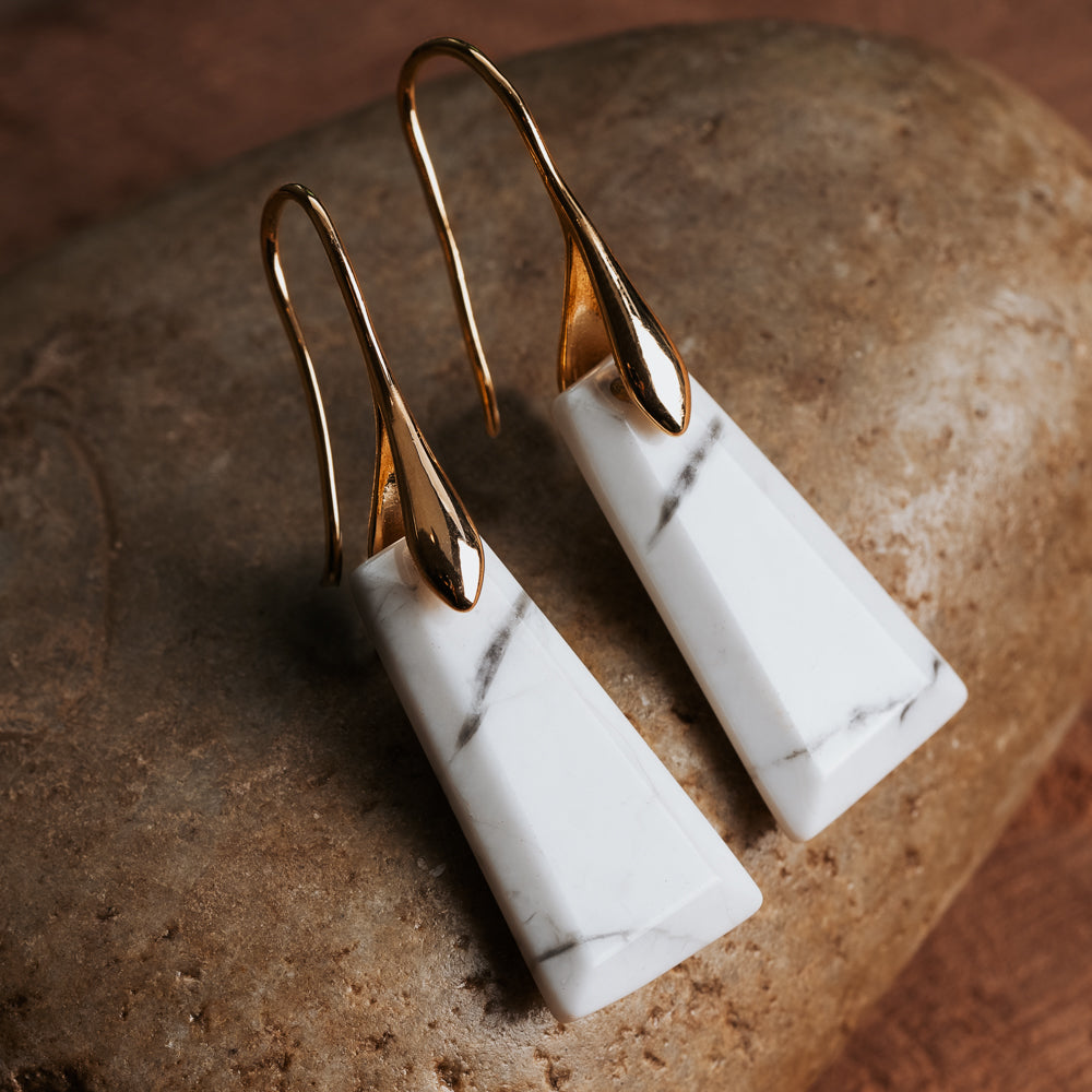 white & gold stone earrings