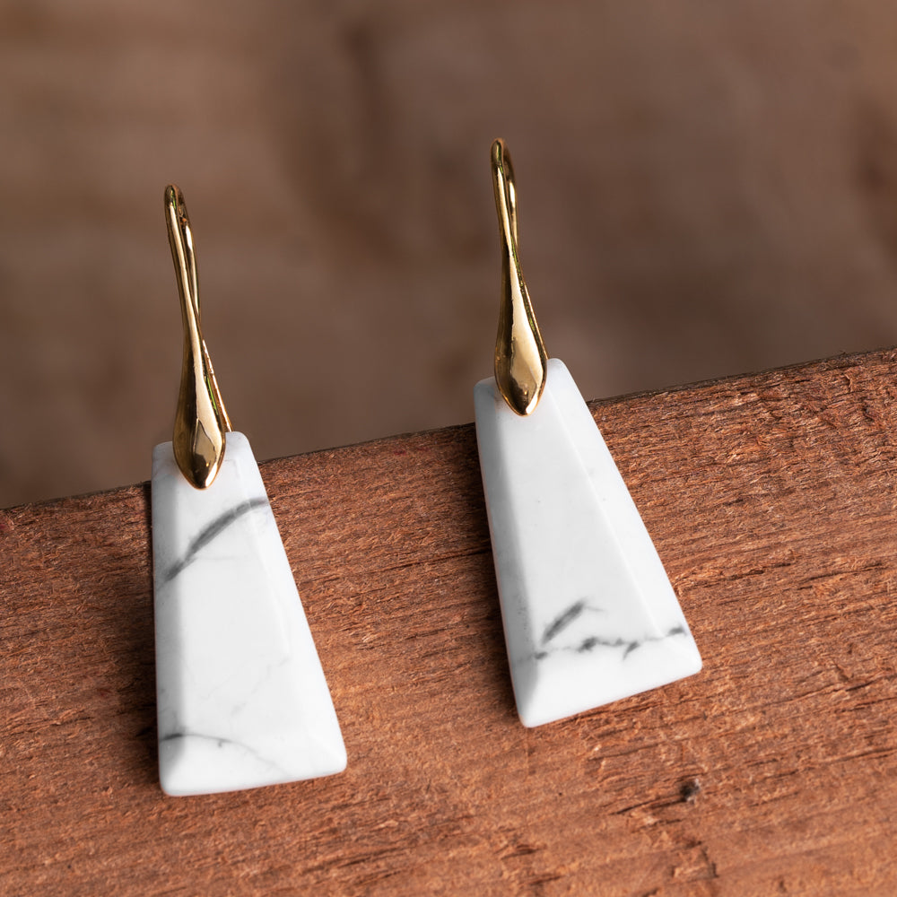 white & gold stone earrings