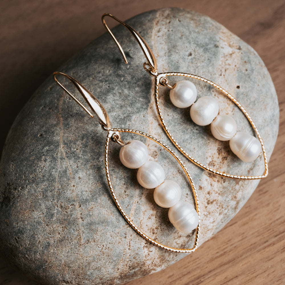 oval white pearl earrings