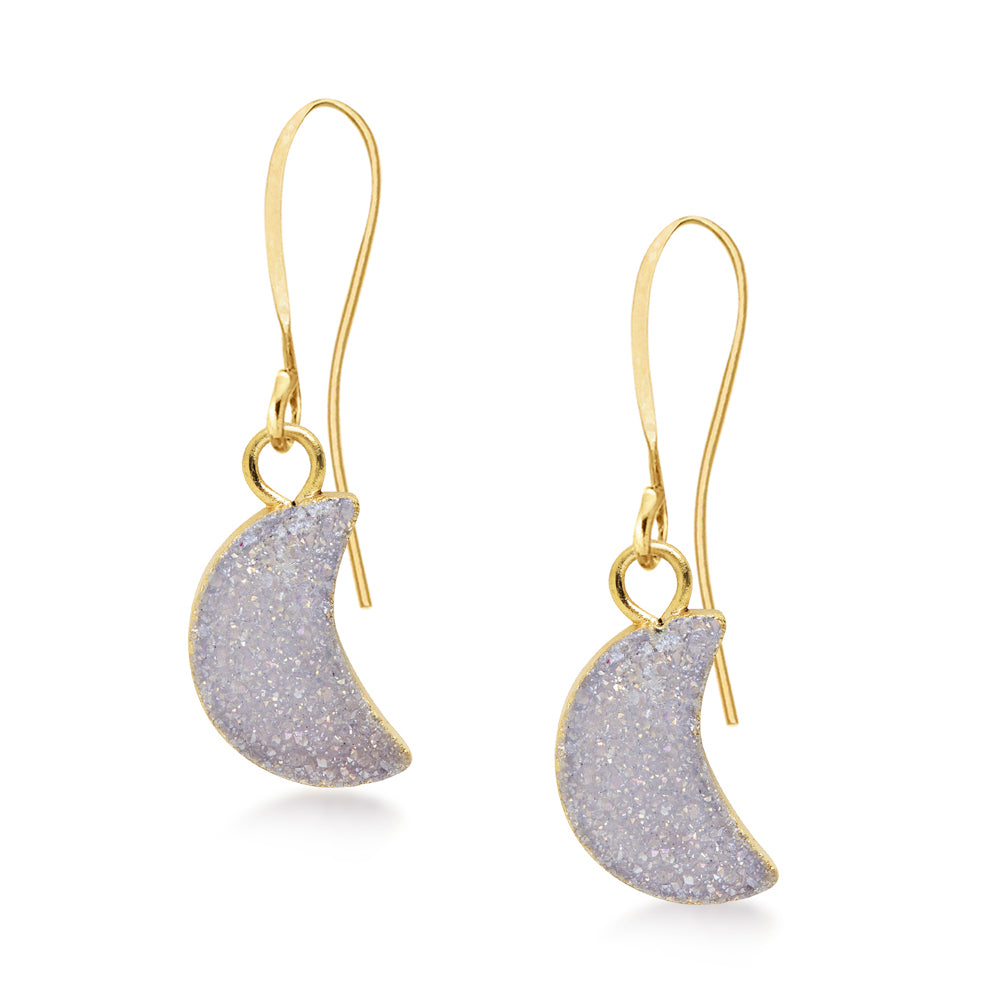 Crescent White Druzy Earrings Women's Stone Earring
