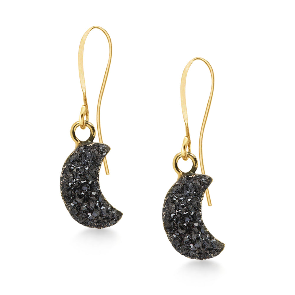 Crescent Black Druzy Earrings Women's Stone Earring