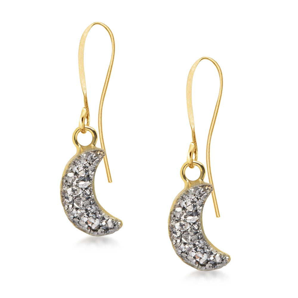 Crescent Silver Druzy Earrings Women's Stone Earring