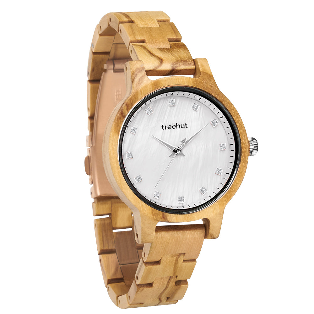 Emma Pearl Olive Frost Women's Wooden Watch