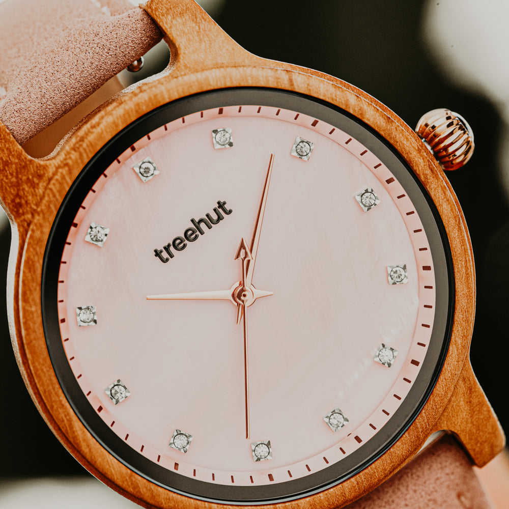 Emma Pearl Olive Rose Pink Women's Wooden Watch