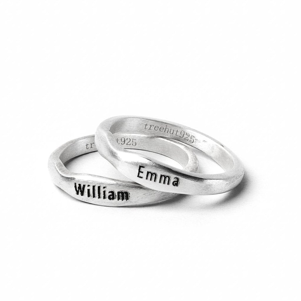 Rustic name engraved ring