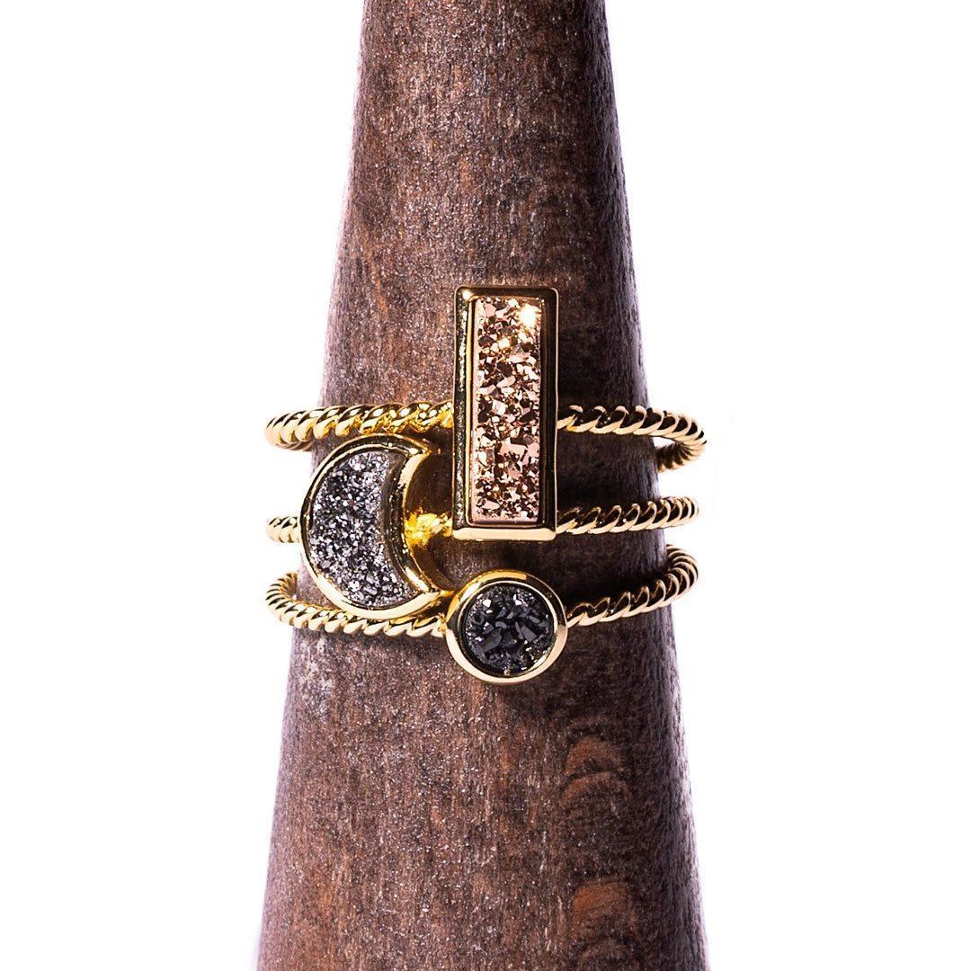 Pyrite Stacking Ring Set Women's Stone Ring