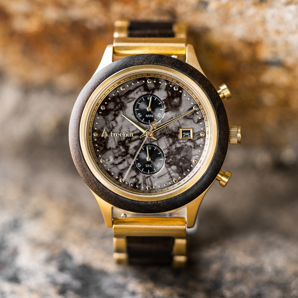 Rise Ebony Marble Gold Men's Stainless Steel Wooden Watch
