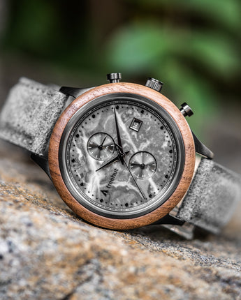 Rise Grey Marble Vegan Men's Stainless Steel Wooden Watch