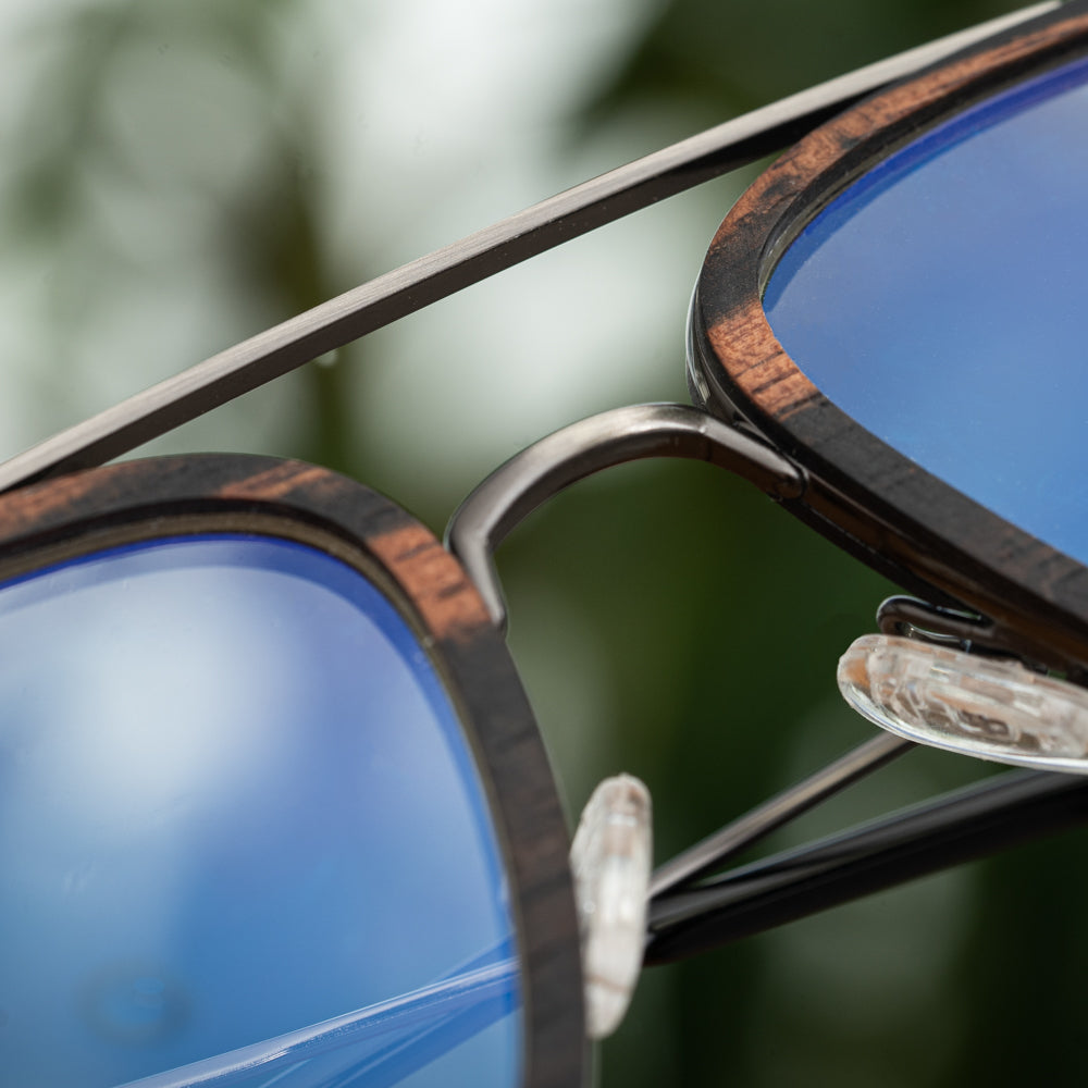Maverick Aviator Ebony blue light wood glasses