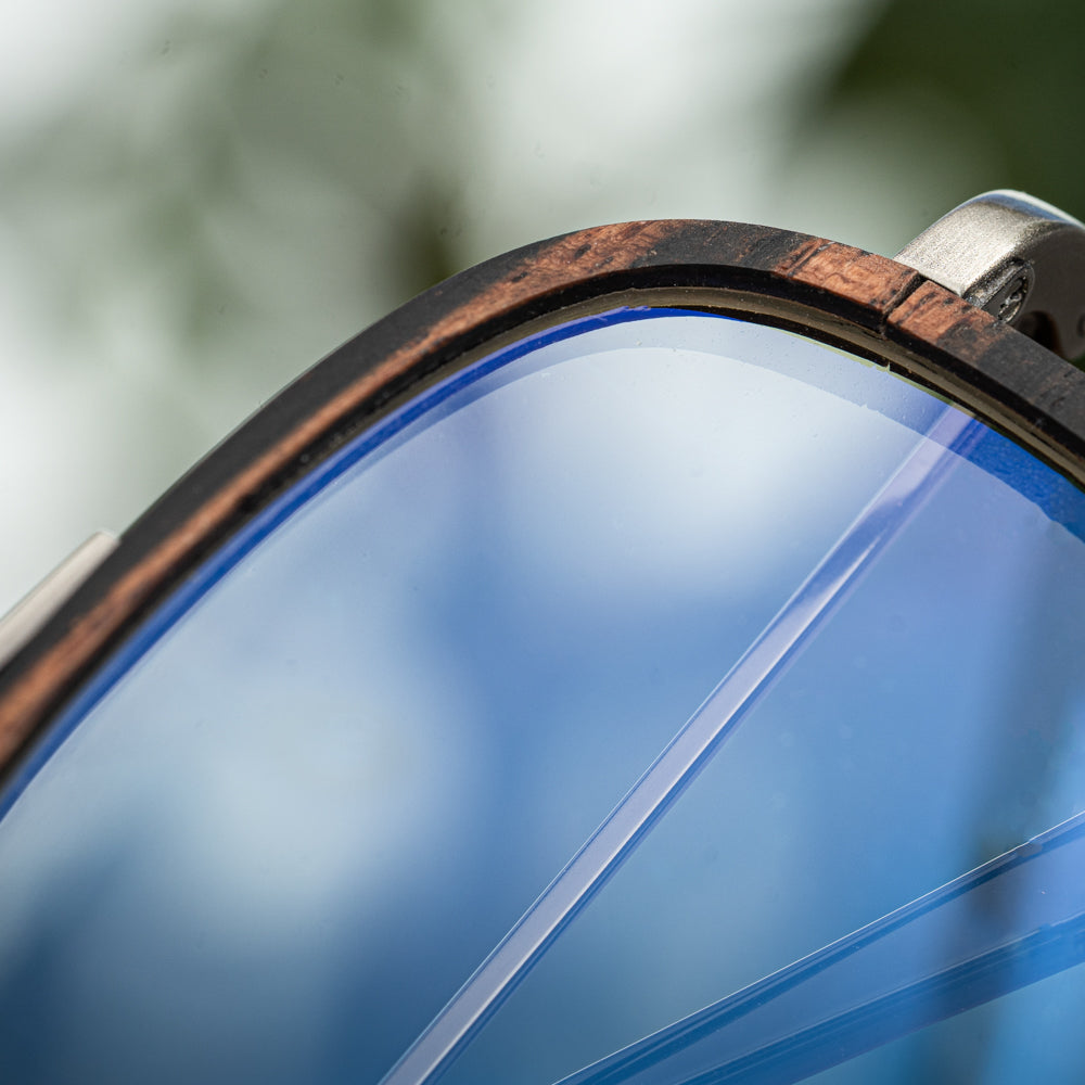 Maverick Aviator Ebony blue light wood glasses