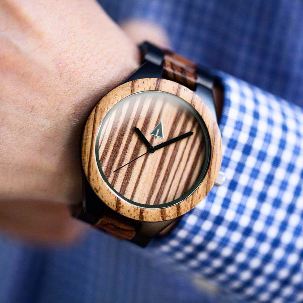 Classic Black Stainless Zebrawood River Men's Wooden Watch
