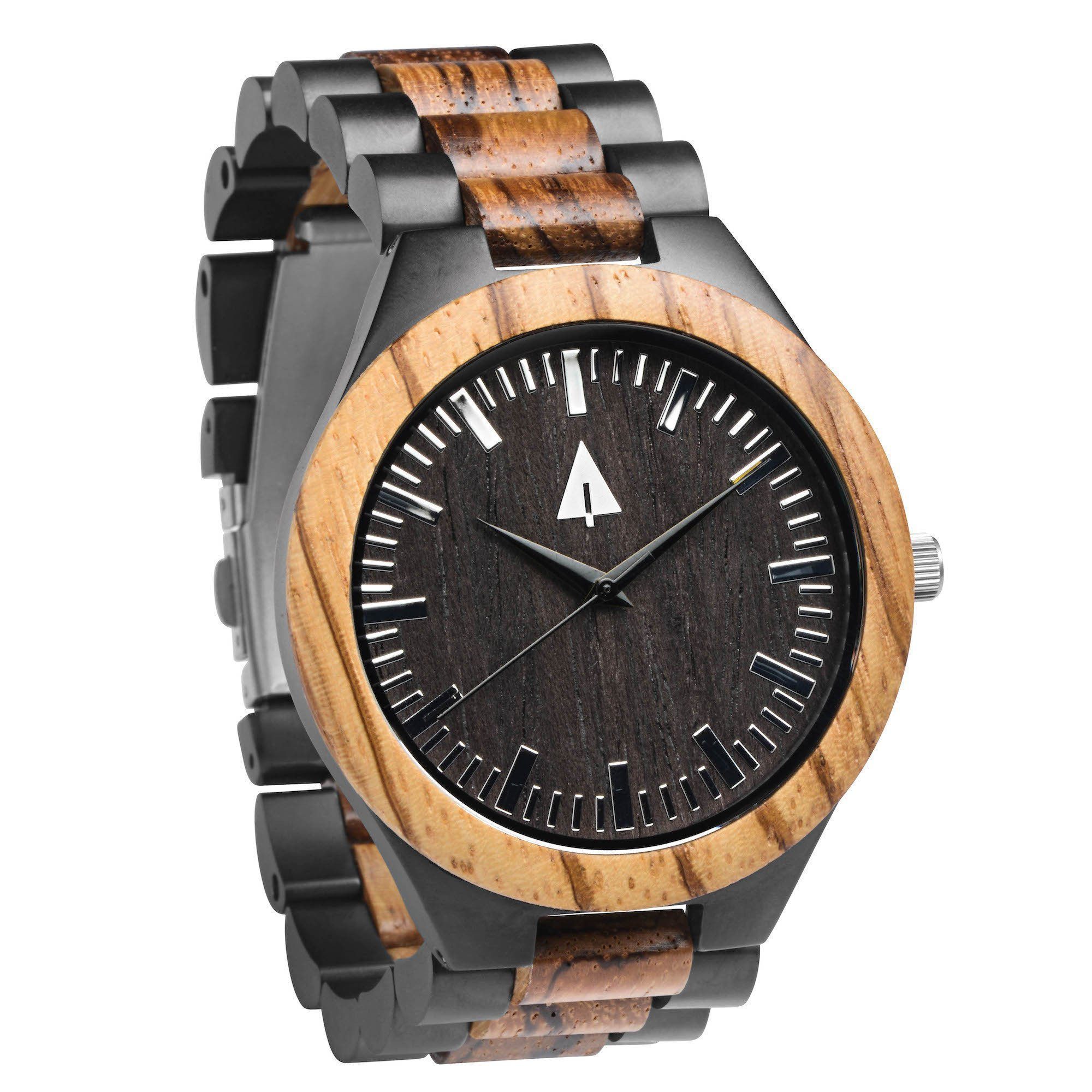 Classic Black Stainless Zebrawood Theo Men's Wooden Watch