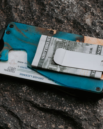 RFID blocking wood wallet. Blue resin and maple  wood wallet 