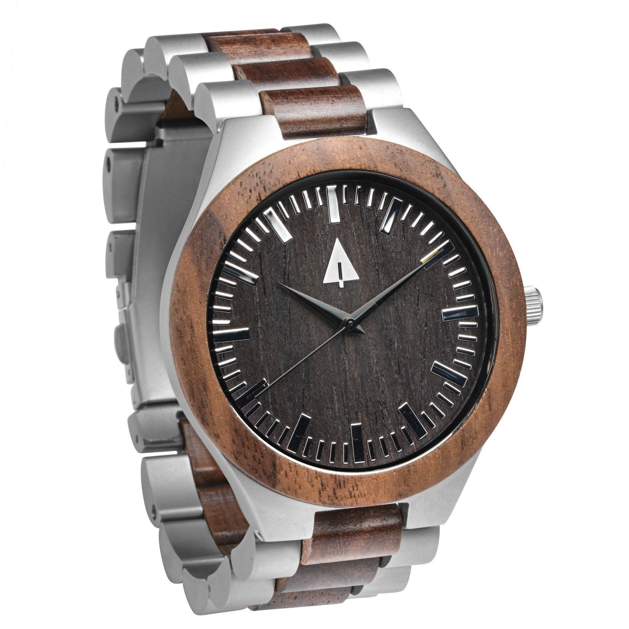 Classic Silver Stainless Walnut Theo Men's Wooden Watch
