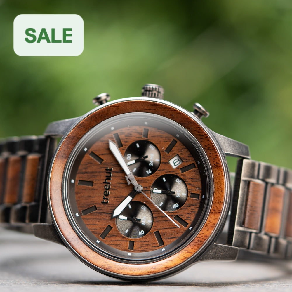 Huxley Rustic Walnut Men's Chrono Stainless Steel Wooden Watch