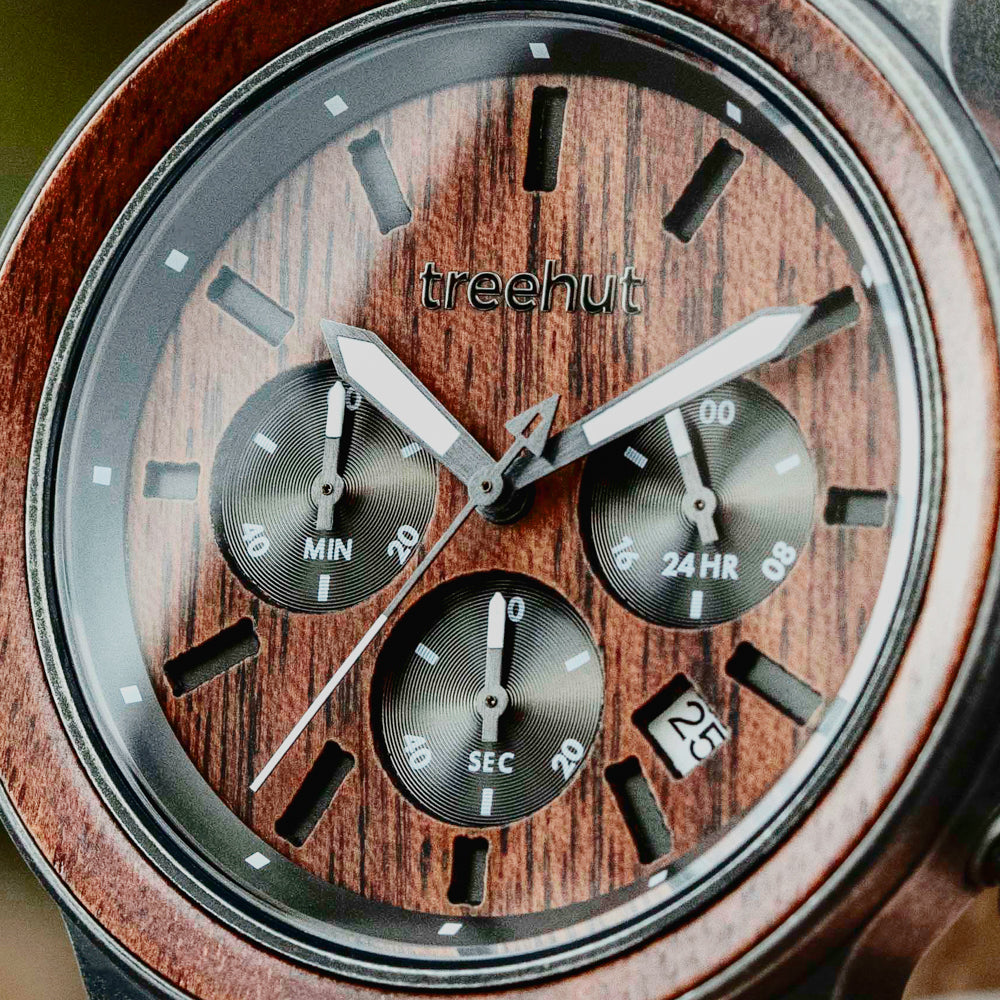 Huxley Rustic Walnut Brown Men's Chrono Stainless Steel Wooden Watch