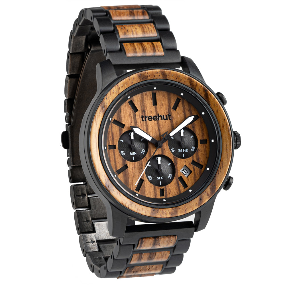 Huxley Zebrawood Black Men's Chrono Stainless Steel Wooden Watch