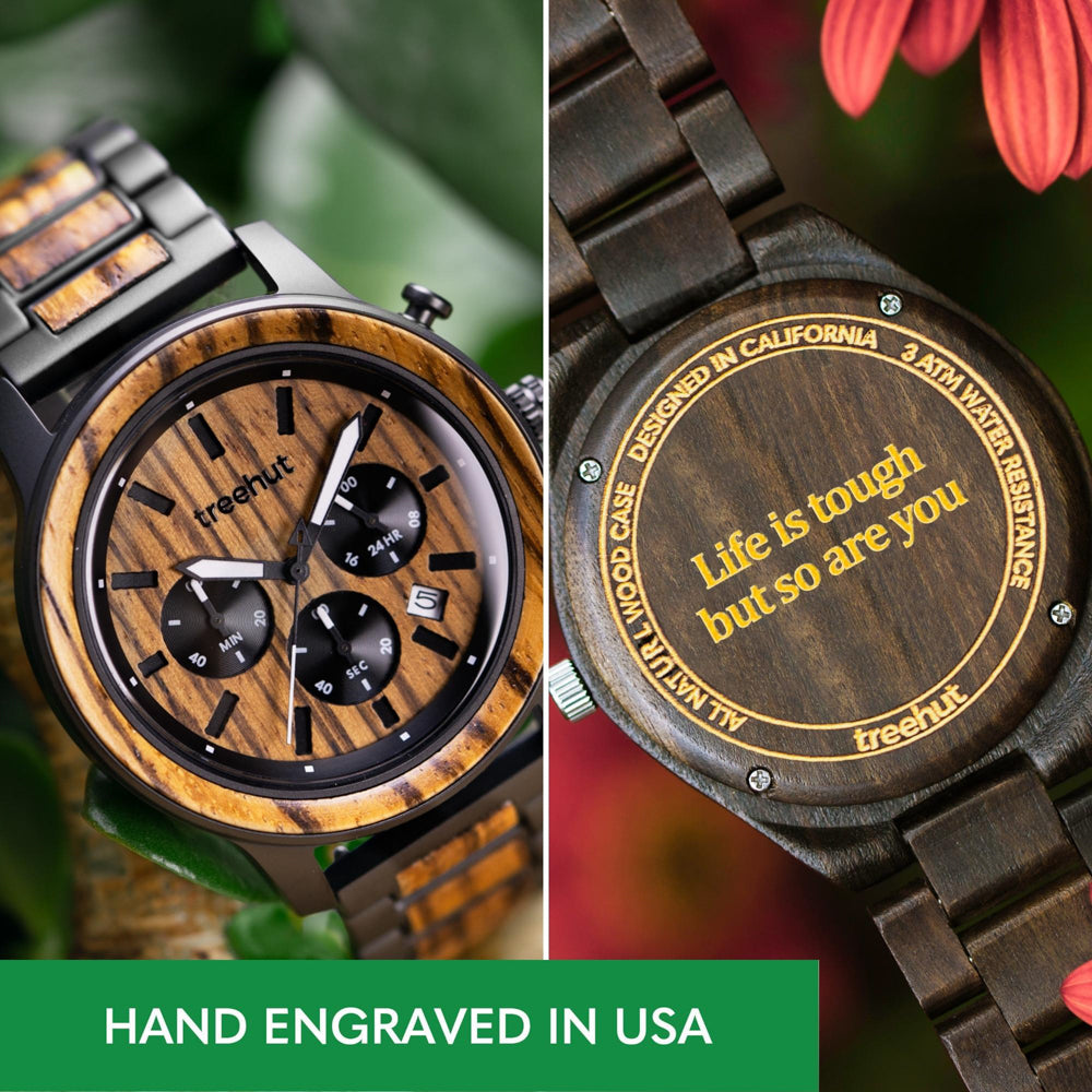 Huxley Zebrawood Black Men's Chrono Stainless Steel Wooden Watch