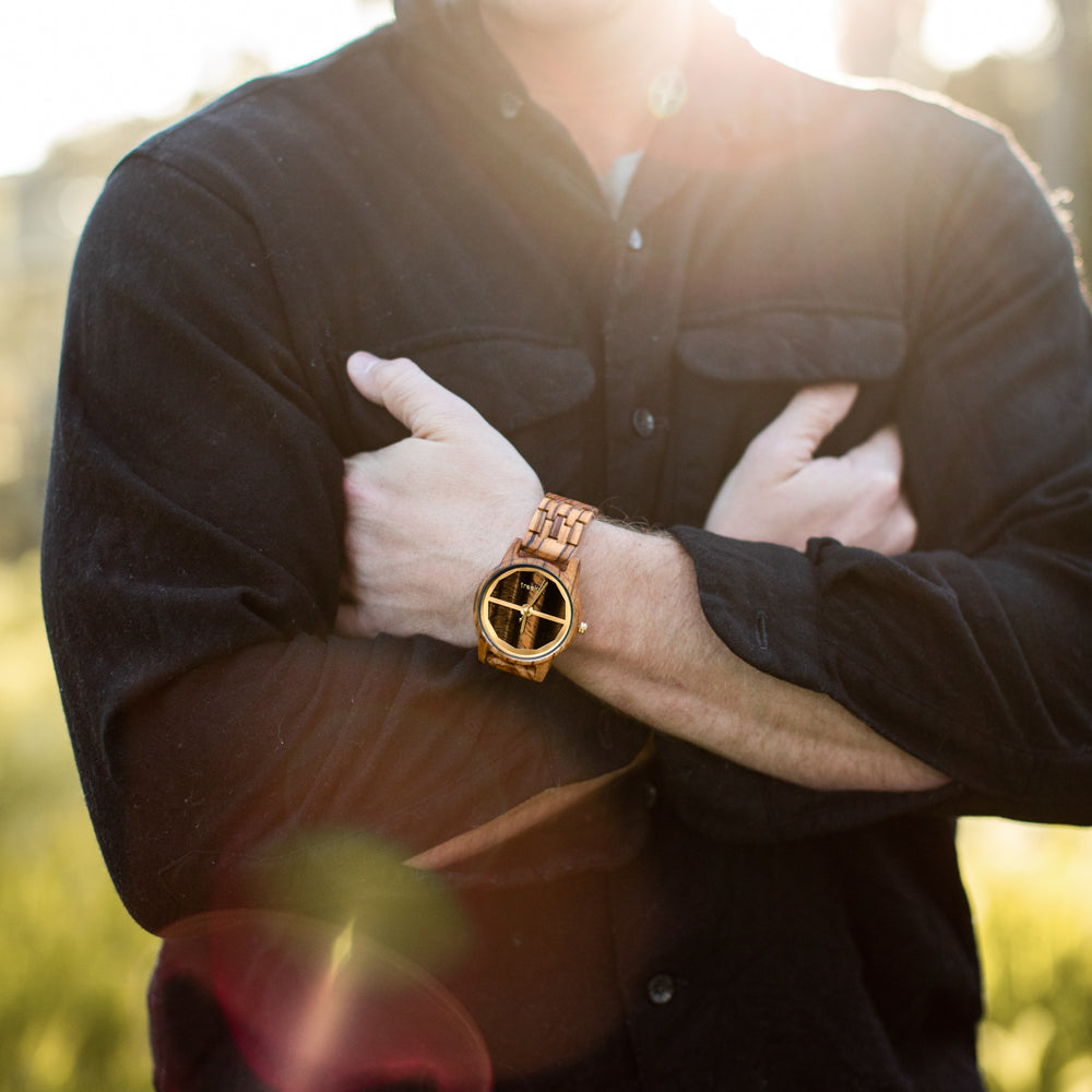 Summit Tiger Eye Zebrawood Men's Marble Wooden Watch