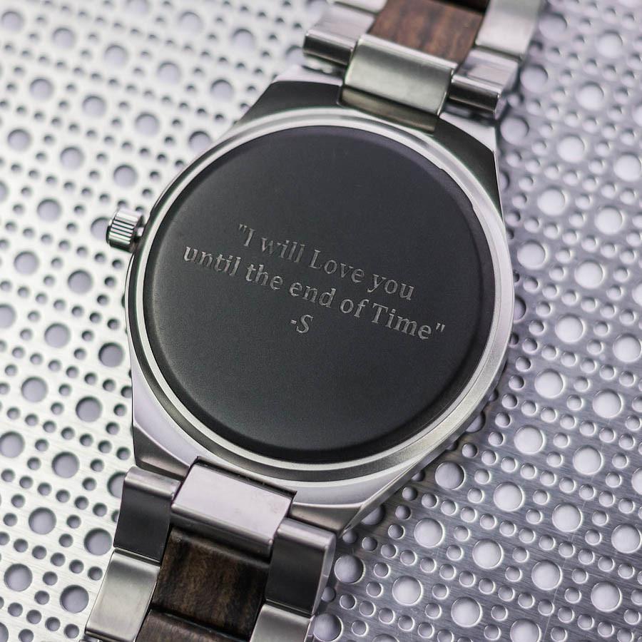 engraved redwood watch
