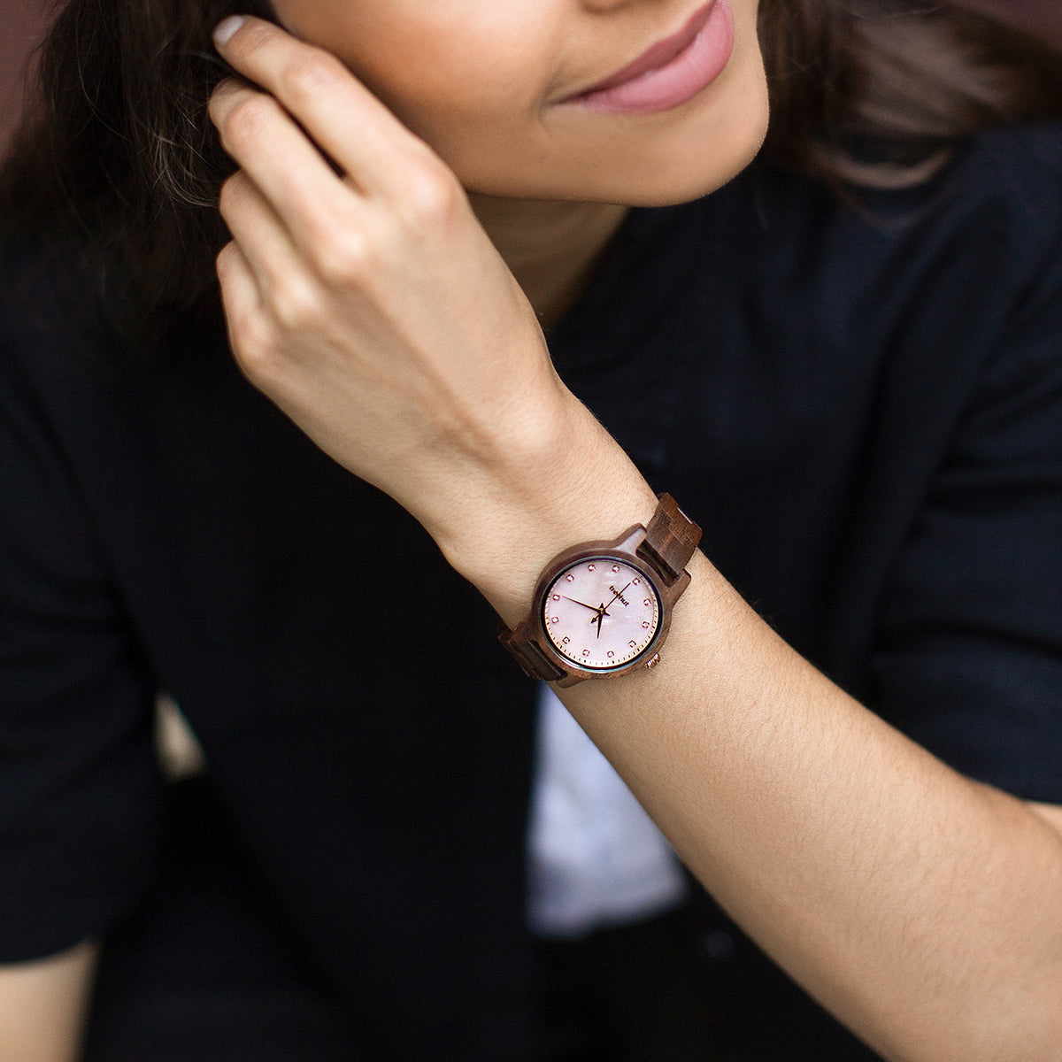 Emma Pearl Walnut Rose Women's Wooden Watch