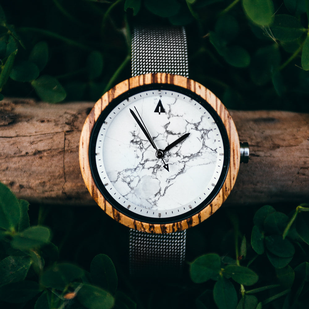 Theory Silver Zebrawood Marble Women's Stainless Steel Wooden Watch