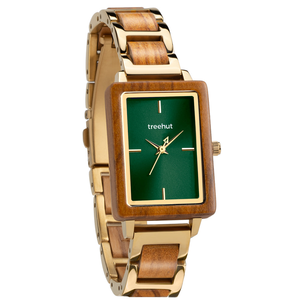 Lola Olive Gold Green Women's Stainless Steel Wooden Watch