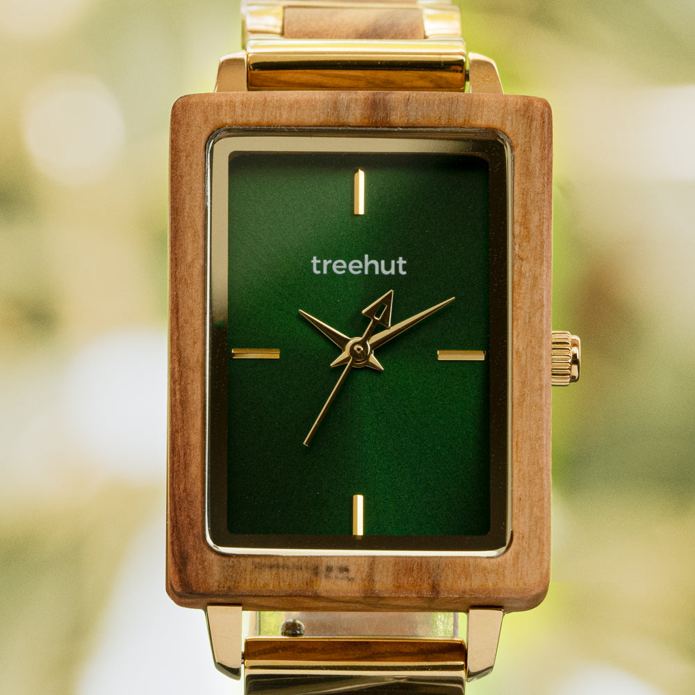 Lola Olive Gold Green Women's Stainless Steel Wooden Watch