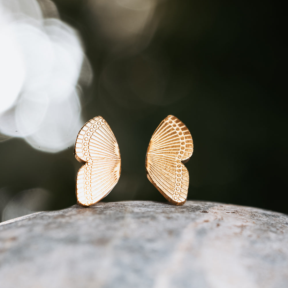 Gold plated  butterfly wing stud earrings for her
