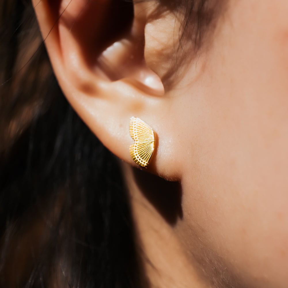 Delicate tiny gold plated butterfly wing studs for her
