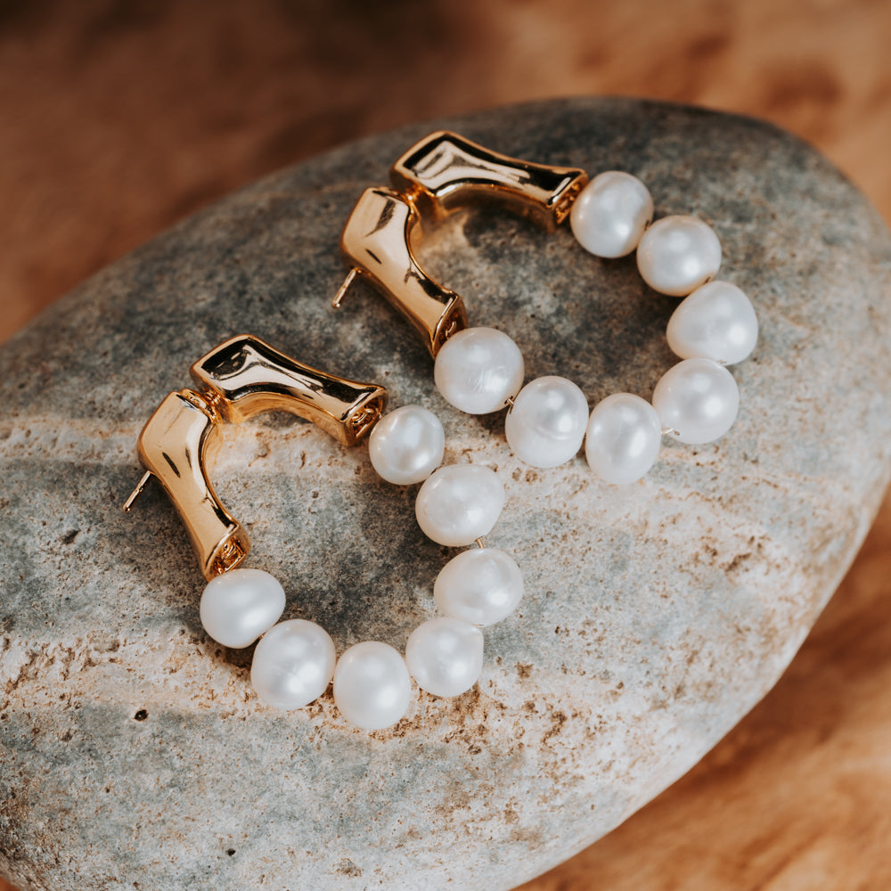 Gold and White Freshwater pearl earrings