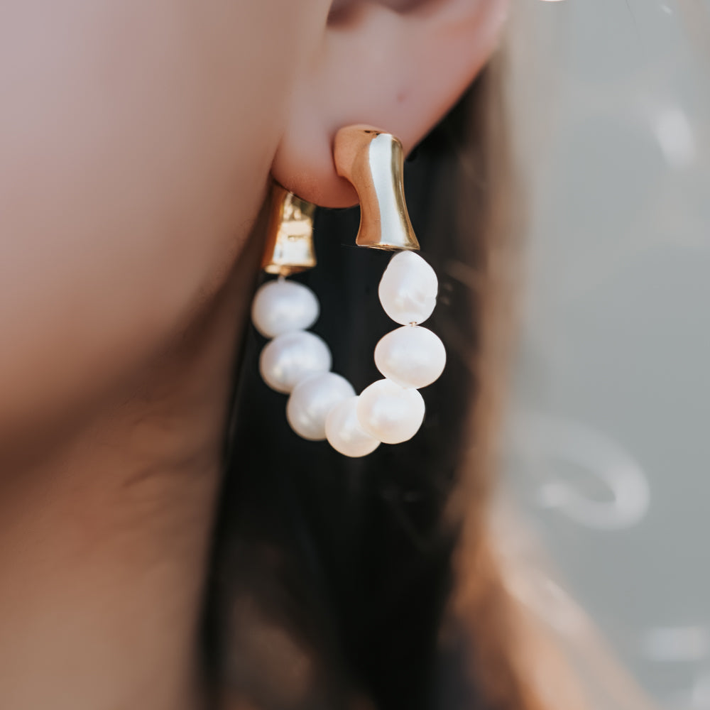 Handmade freshwater pearl and gold earrings