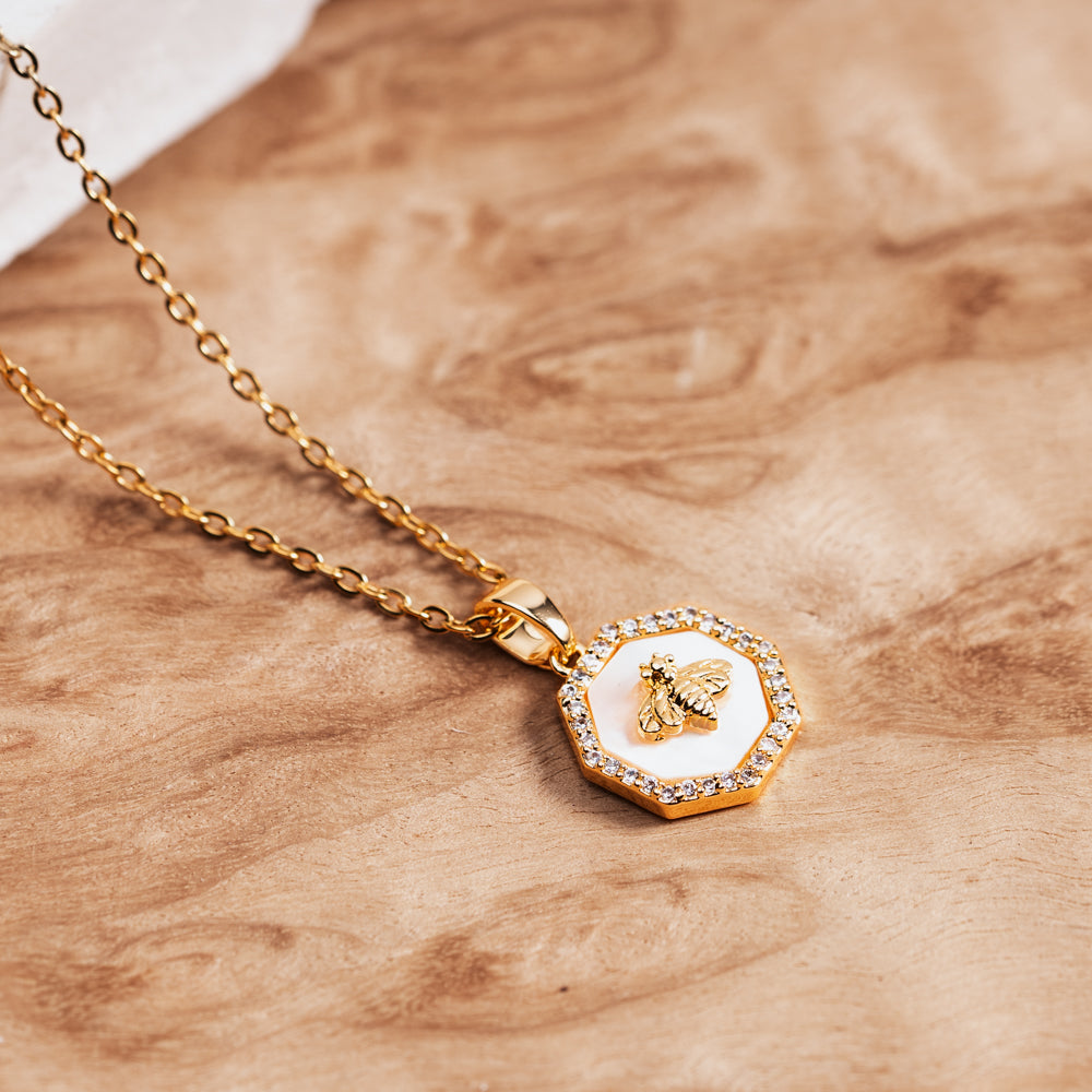 Treehut handmade gold bee necklace