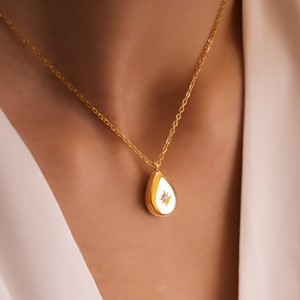 Teardrop gold plated necklace north star zirconia necklace