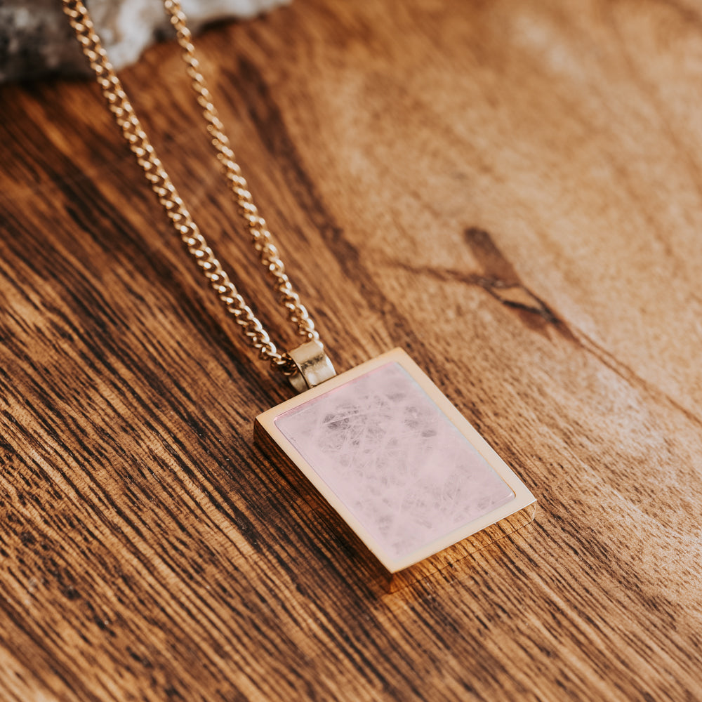 Rectangle Natural rose quartz crystal pendant