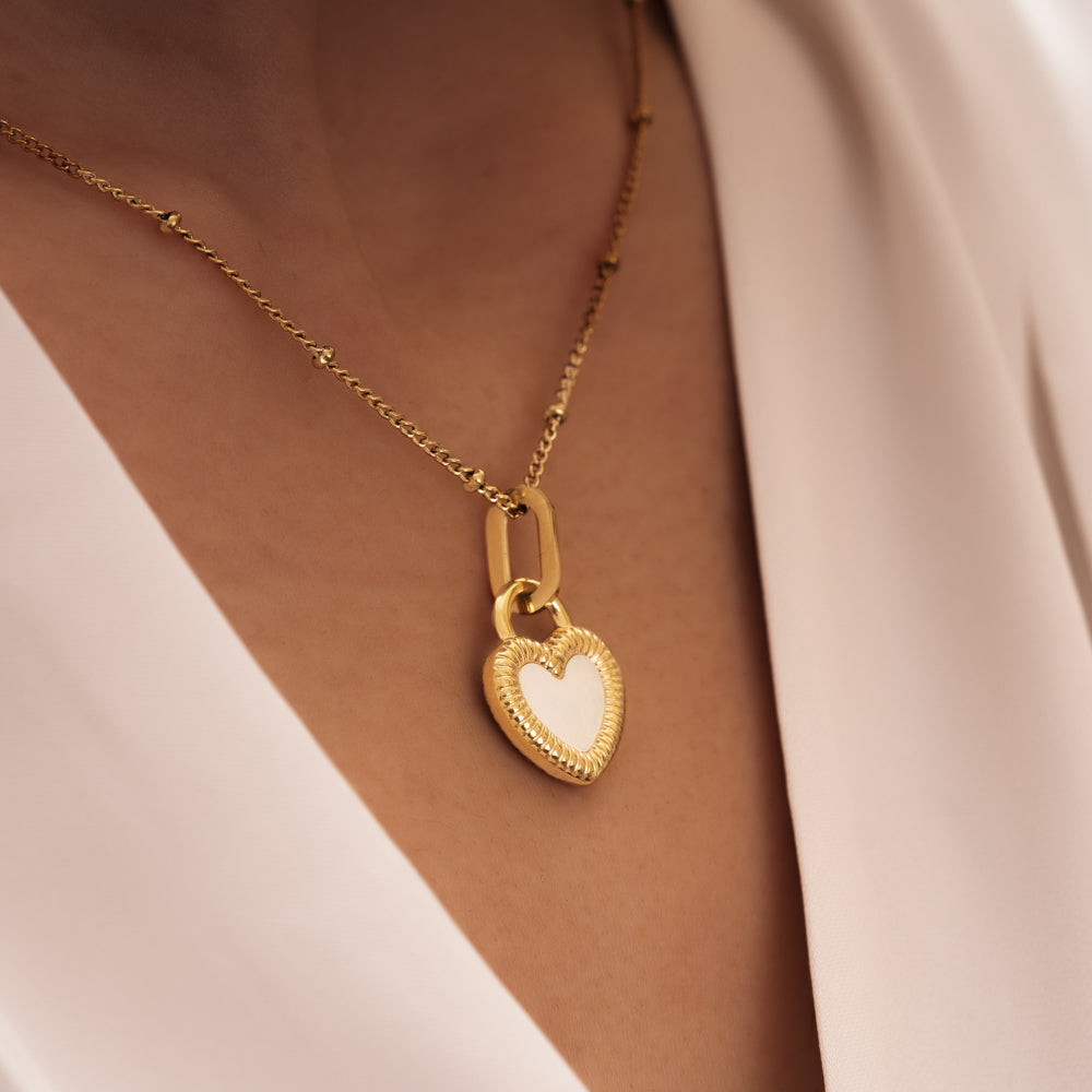 Treehut 18K gold plated heart shaped white and gold necklace for her