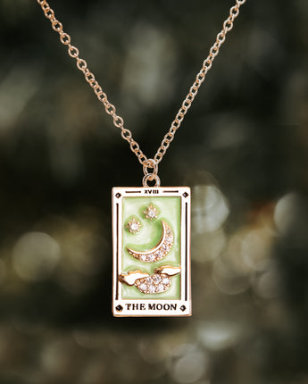 Moon tarot card light green necklace 
