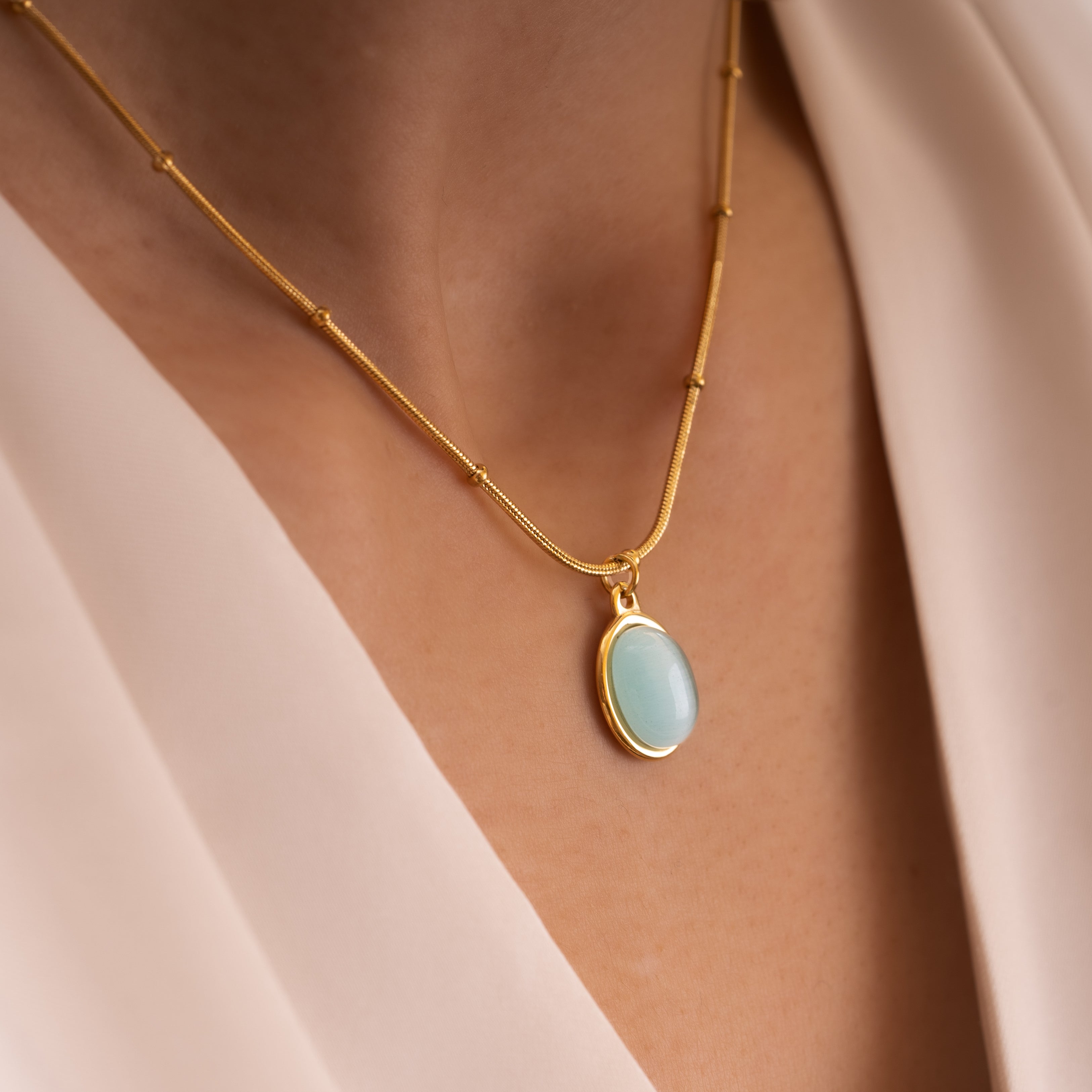 Snake and ball chain necklace handmade with natural opal stone