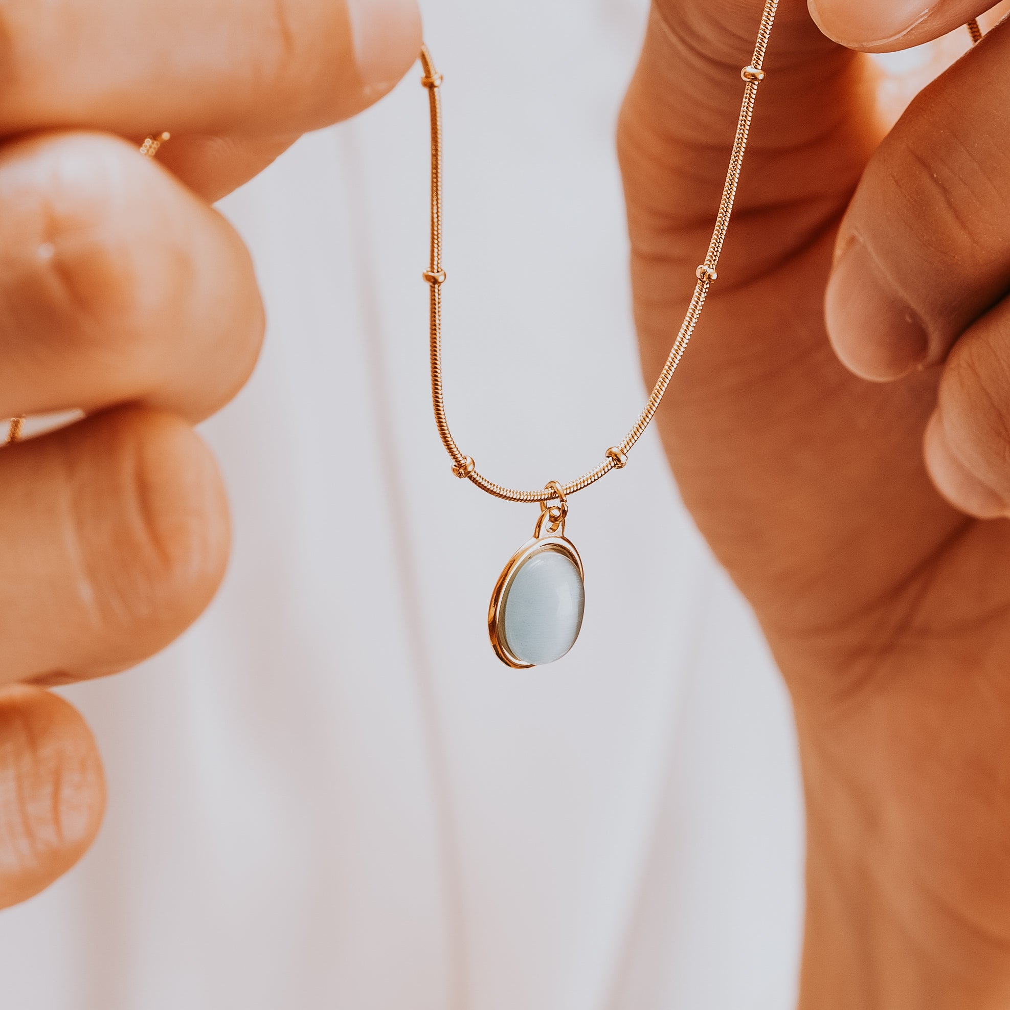 Handmade natural opal stone necklace with gold plated chain