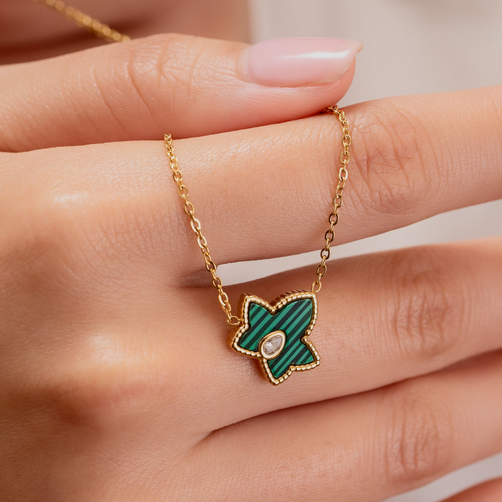 Malachite green pendant with gold plated chain