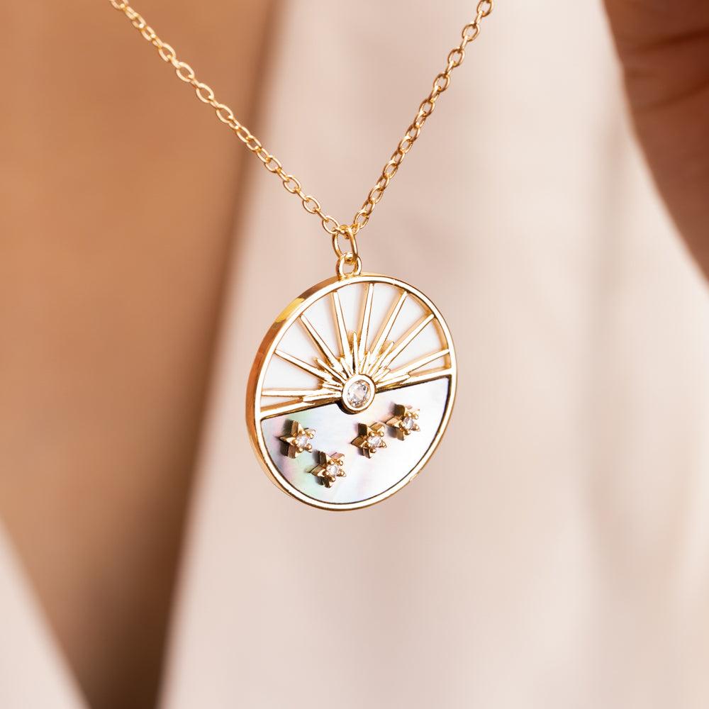 Handmade gold and silver bright cubic zirconia pendant with chain