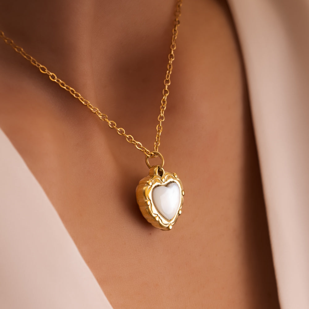 Handmade gold plated mother of pearl shell heart shaped gold necklace
